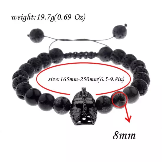 Charm Men Spartan Helmet Warrior Bracelet Natural Lava Stone Ajustable Bracelets