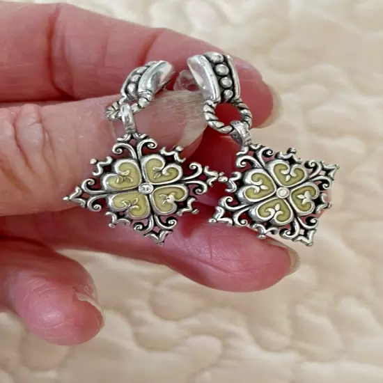 BRIGHTON ICE DIAMOND Snowflakes Silver Drop Post EARRINGS preowned