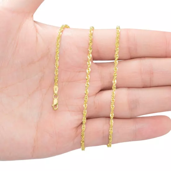 14K Yellow Gold 1mm-4mm Laser Diamond Cut Rope Chain Necklace Men Women 16"- 30"