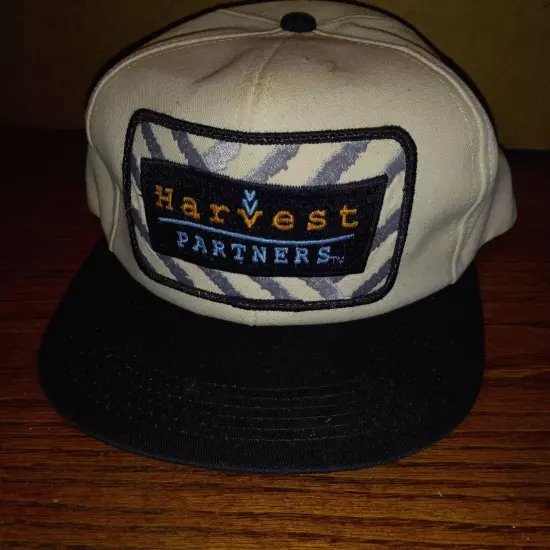 Vintage Harvest Partners Farmer Cap Hat Trucker White Blue Adjustable