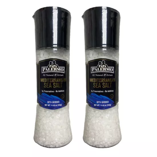 Mediterranean Sea Salt with Grinder, PAPA PALERMO, 11.64 oz, (330g) Pack of 2