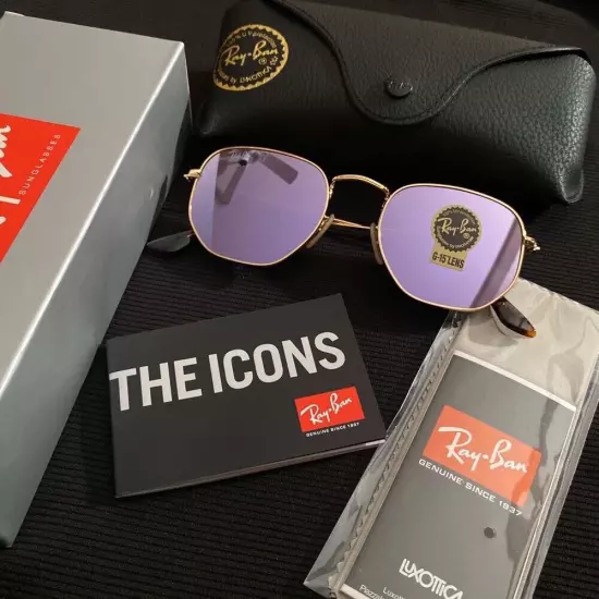 Ray-Ban Hexagonal RB3548 Gold Frame / lilac /51mm Sunglasses