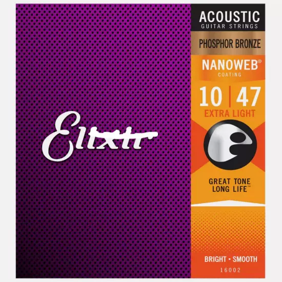 6 PC Elixirr 16002 Phosphor Bronze Extra Light Acoustic Guitar Strings 10 - 47