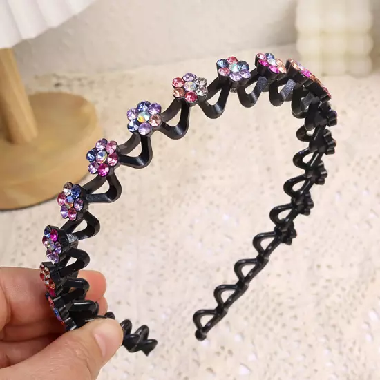 1pc Sparkly Rhinestone Headband Flower Crystal Hairband Women Non-slip Hair Hoop