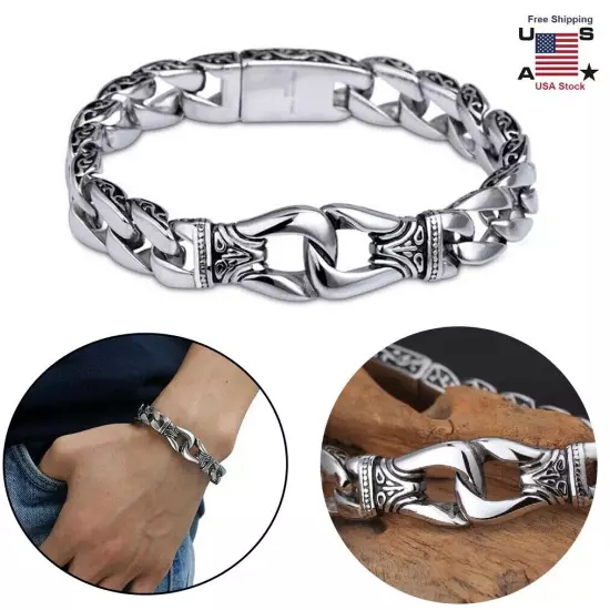 Men's Heavy Sturdy Stainless Steel Motorcycle Biker Chain Bracelet Wristband USA