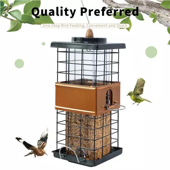 Bird Feeder Hanging for Garden Yard Outside Decoration w/ Perches Squirrel Proof