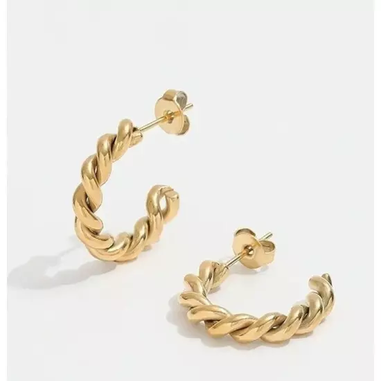 Gold Twist Hoops Waterproof 18K simply dainty earrings lightweight gift for her