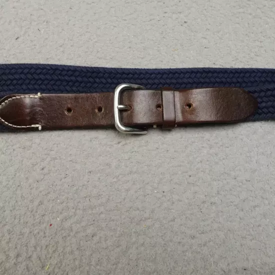 J. CREW BELT LEATHER TAB COTTON Web Golf Navy Blue Silver Buckle MEN'S SIZE 30