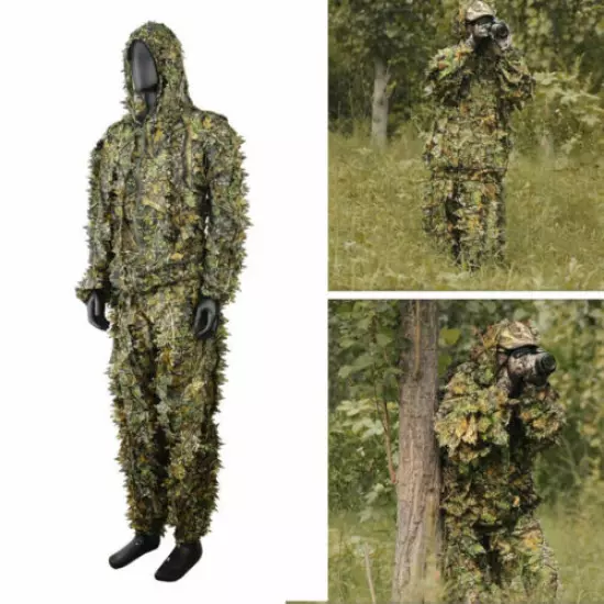 3D Ghillie Suit Set Sniper Train Leaf Jungle Forest Wood Hunting Camouflage