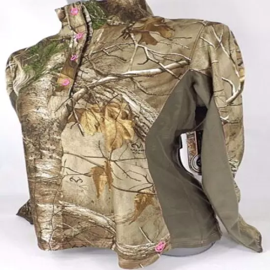 Ladies Fitted Camo Pullover 1/4 Snap LS Polyester Real Tree Xtra Pink Trim NWT