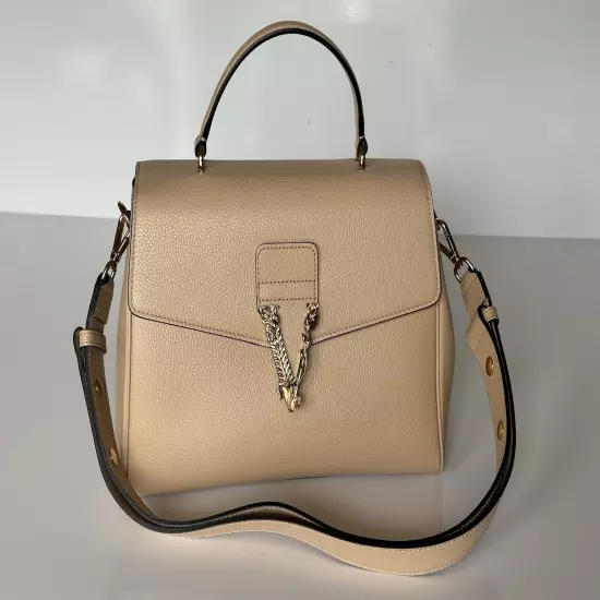 Versace Top Handle Grainy Calf Leather Beige Shoulder Bag 1013351 IT NWT $1775