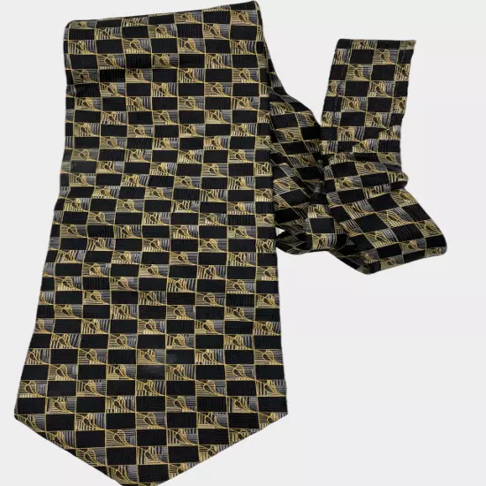 NWT ROUNDTREE & YORKE Geometric Black Gold Handmade Silk Tie Men's 4" x 57" NEW