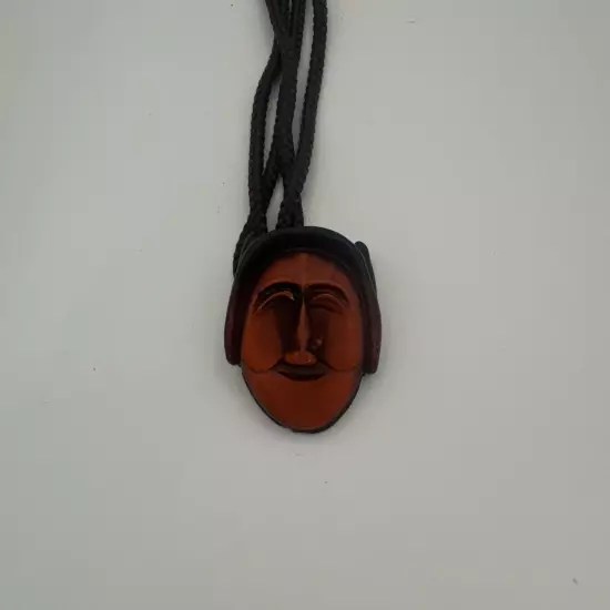 Vintage Korean Hand Carved Wood Hahoe Mask Bolo Tie (C2)