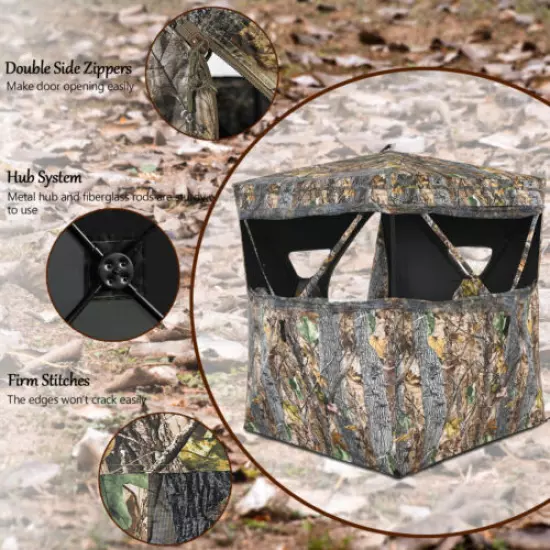 3 Person Portable Hunting Blind Surround View Pop-Up Tent w/ Slide Mesh Window