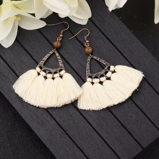 Fashion Women Bohemian Earrings Long Tassel Fringe Drop Dangle Ear Stud Jewelry