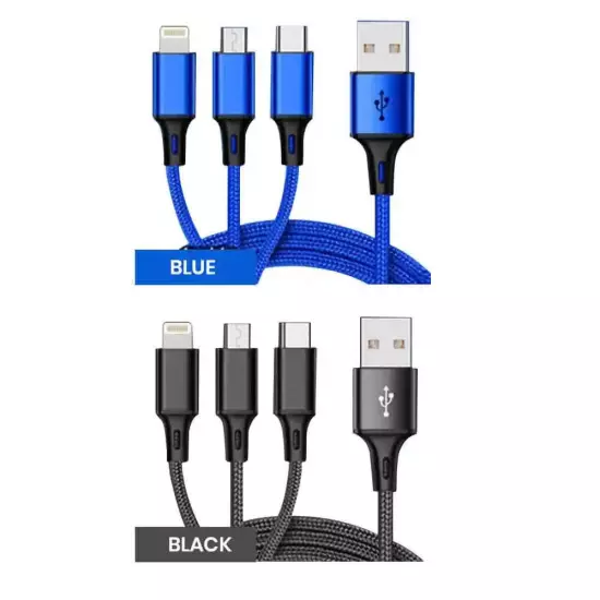 3 in 1 Fast USB Charging Cable Universal Multi Function Cell Phone Charger Cord