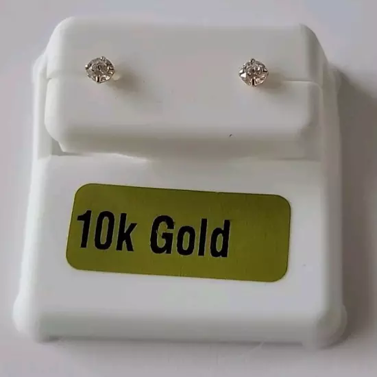 REAL 10kt Gold Stud Earring Mens Women Kids Genuine 10k Yellow Gold with Stone