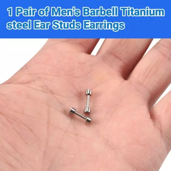 1 Pair of Men's Barbell Titanium steel Ear Studs Earrings 3mm Silver S3N45549