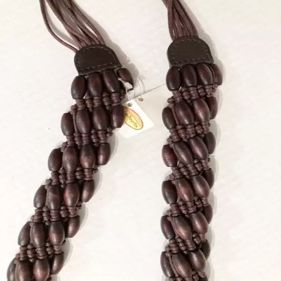 Talbots Beaded Tie Belt Fringe Brown Woven Braided Rope Tassel Retro Boho Hippie