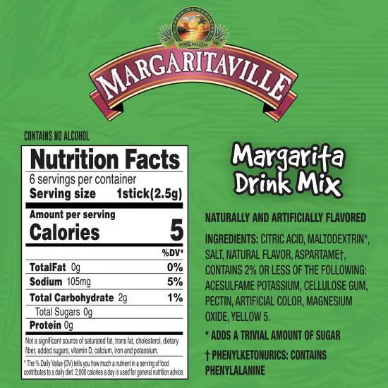 Singles to Go Water Drink Mix - Margarita Flavored, Non-Alcoholic Powder Stic...