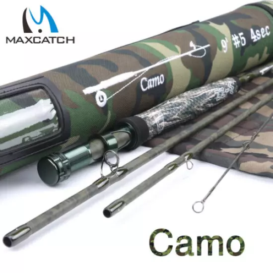 Maxcatch Camo Fly Rod 9ft 5WT 4/7Sec Graphite Blank Cordura Fishing Rod Tube