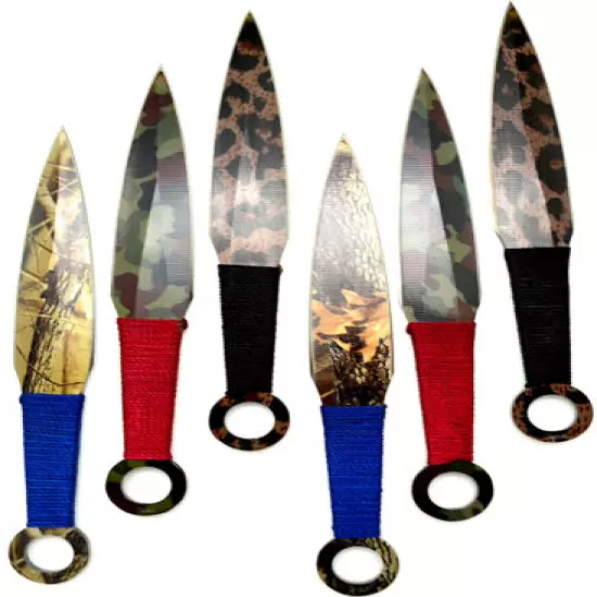 6" NEW! AEROBLADES Camouflage 6 Pc THROWING KNIVES Throw Knife Set Hunting Camo