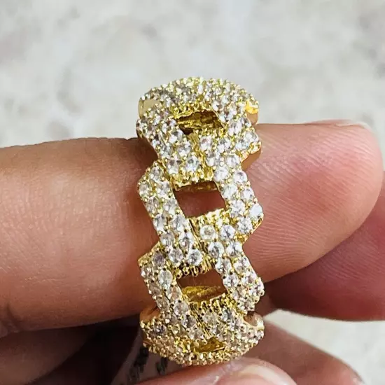 Cuban Link Ice Out Men’s Gold Tone Ring Size 7-NW