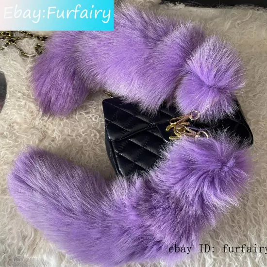 2/5/10 wholesale Dyed Color Real Blue Fox Tail Fur Keyring Pendant Cosplay Toy