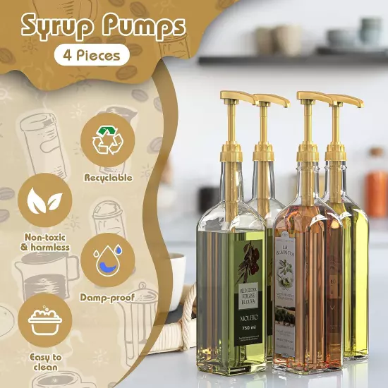 Coffee Syrup Pump Dispenser, 4 Packs of Syrup Pump for 750Ml/25.4 Oz Syrup Bottl