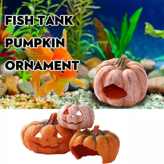 Pumpkin Shaped Fish Hideout House Tank Decor Aquarium Tank Decoration^ Fish Y8K2