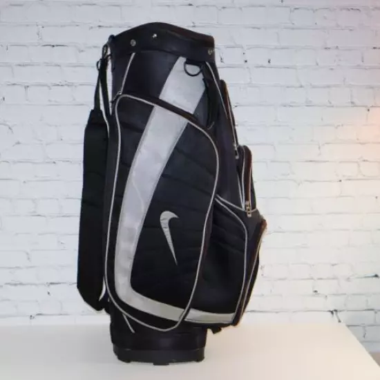 Vintage Nike Golf Cart Bag Black & Grey 14 Way w/ Rain Hood Cover