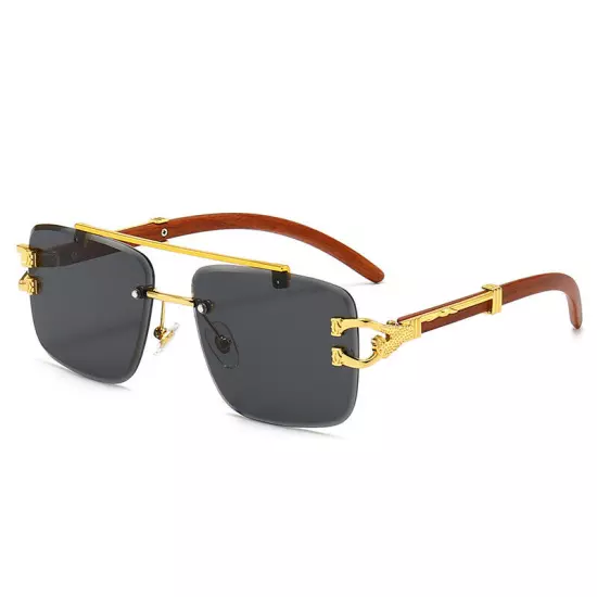 Oversized Pilot Sunglasses Mens Women Luxury Gold Rimless Hip Hop Shades Glasses