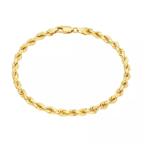 10K Yellow Gold 2mm-10mm Diamond Cut Rope Chain Bracelet Men Women 7" 7.5" 8" 9"