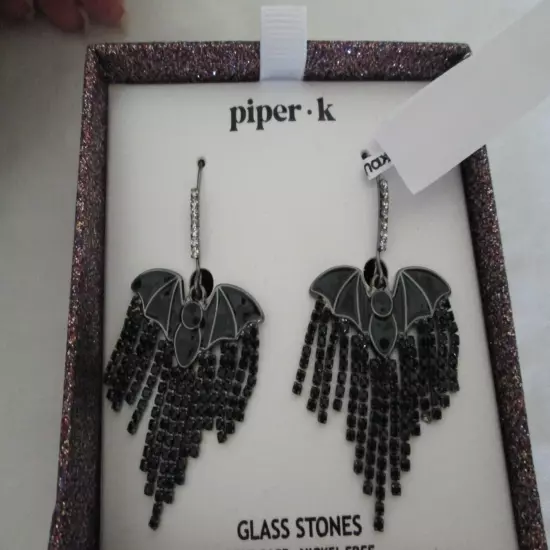 Piper K Bat Glass Stone Earrings/NIB