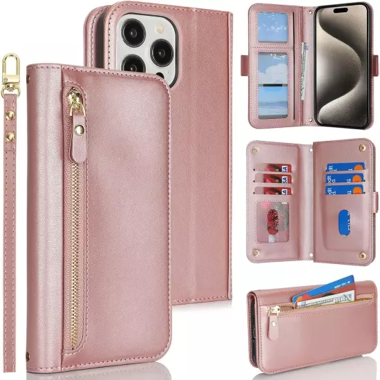 Compatible with iPhone 15 Pro Max Wallet Case for Women Men RFID Blocking PU