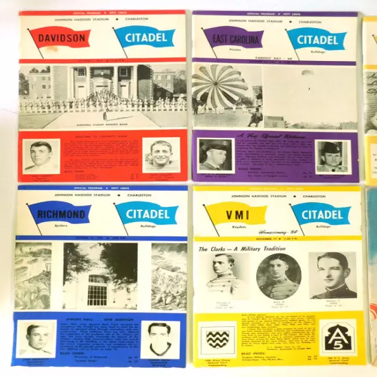 Lot of (10) Different 1951 to 1964 The Citedel College Football Programs