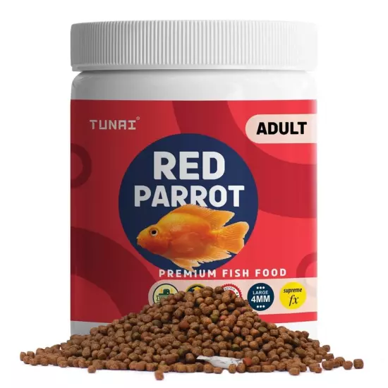 Red Parrot Fish Food | 4Mm Pellet Size, 500G| Fortified 40% Protein , vitamins