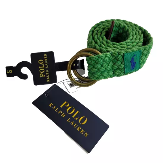 Polo Ralph Lauren Leather-Trim Canvas Belt Mens Small Green Double D Ring Braid