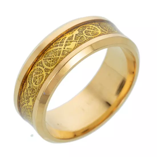 11 Colors Real Stainless Steel Man Silver Gold Black Celtic Dragon 8mm Band Ring