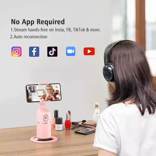 Auto Face Tracking Phone Holder, No App Required, 360° Rotation Face Body Phone 