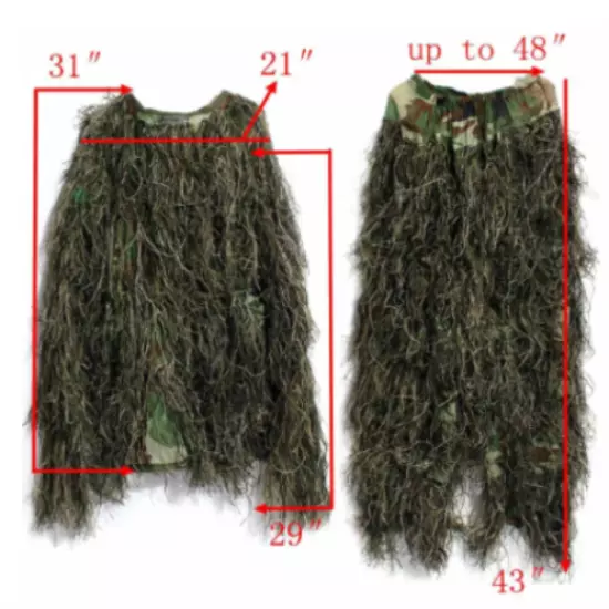 5 Piece Ghillie Suit Woodland Camo Camouflage clothing 3D Hunting Free Size