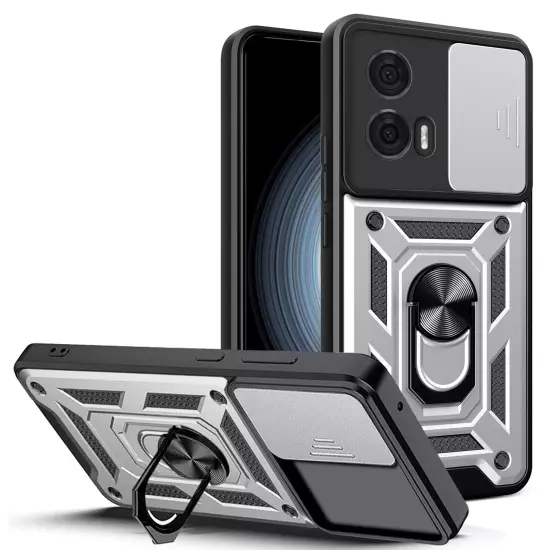 For Motorola Edge 2024 Shockproof Ring Stand Case Armor Rugged+Camera Lens Cover