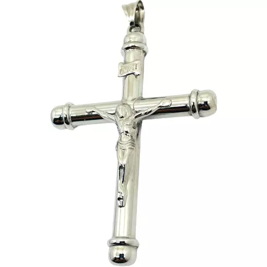 14k White Gold Large Hollow Crucifix Cross Pendant 8.46 grams LA0742