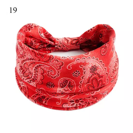 Women Boho Flower Print Wide Headband Vintage Knot Elastic Turban Headwrap *