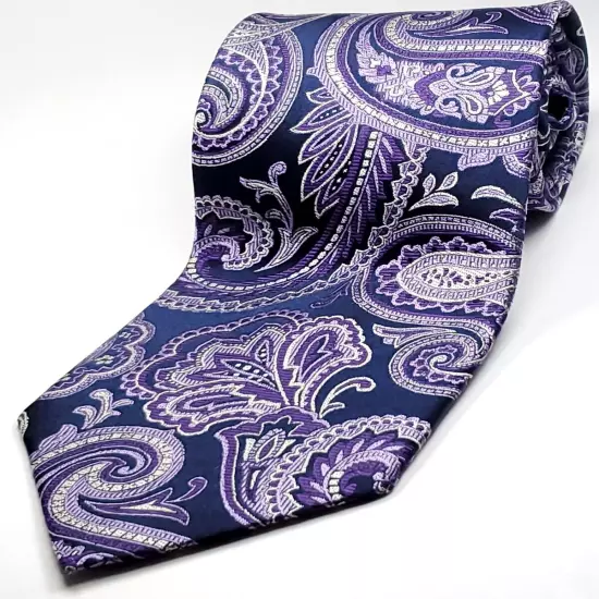 CROFT & BARROW Handmade 100% Silk Tie Men's Navy Blue Purple Paisley Necktie NEW