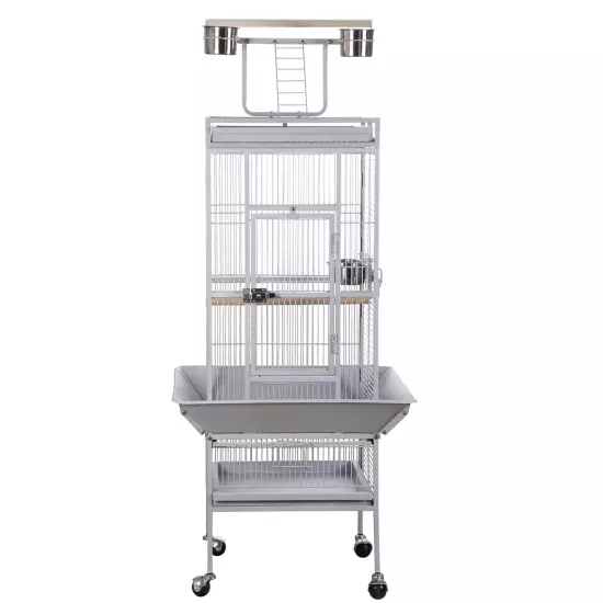 61 Inch 2in1 Large Bird Cage Playtop Parrot Finch Cage with Rolling Stand White