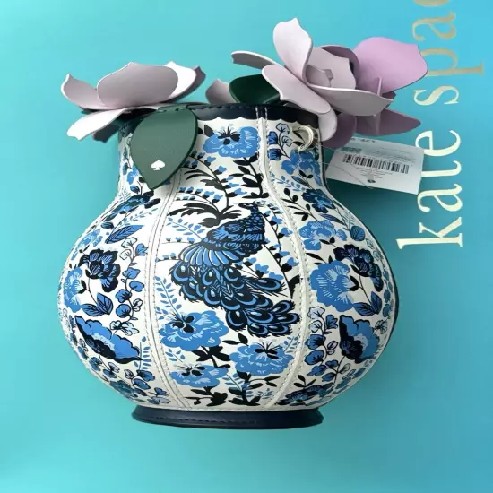 Kate Spade Perfect Plume 3D Peacock Flower Vase Crossbody Bag Blue Multi KH427