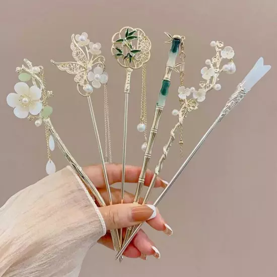 Chinese Style Retro Flower Tassel Hairpin Simple Hair Sticks Hair Accessorie WY4