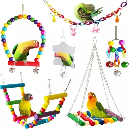 Bird Parakeet Cockatiel Toys, Hanging Bell Pet Bird Cage Hammock Swing Climbing