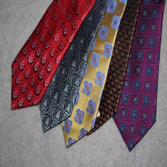 LOT of 5 IKE BEHAR Men's Silk Ties Purple Gold Red Brown/Black WEEK WORTH